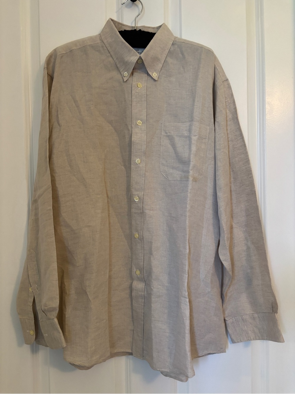 Marks & Spencer Men's Beige Button-Down Linen Blend Shirt - Long Sleeve. 16.5
